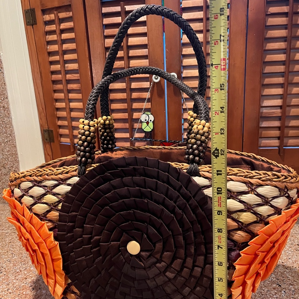 Chico’s Handcrafted Brown and Orange Zippered Woven Tote 10” x 18” - Picture 3 of 10